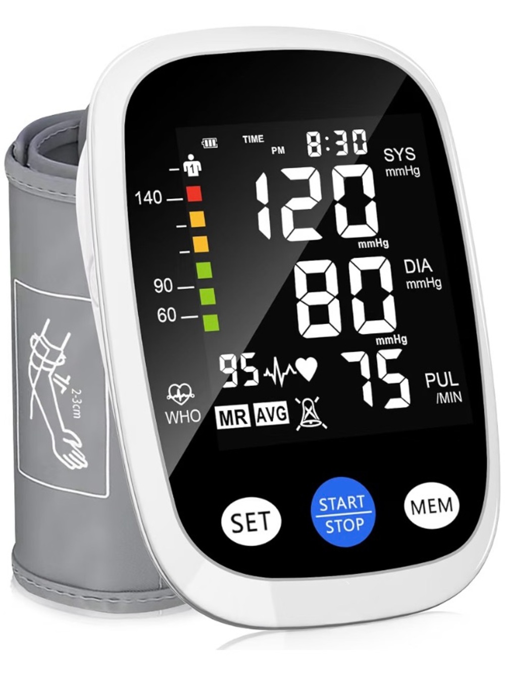 Digital Upper Arm Blood Pressure Monitor - White and Gray